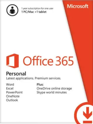 MICROSOFT OFFICE 365 PERSONAL- PC, MAC, ANDROID, APPLE IOS - 1 PC/MAC GLOBAL image 0
