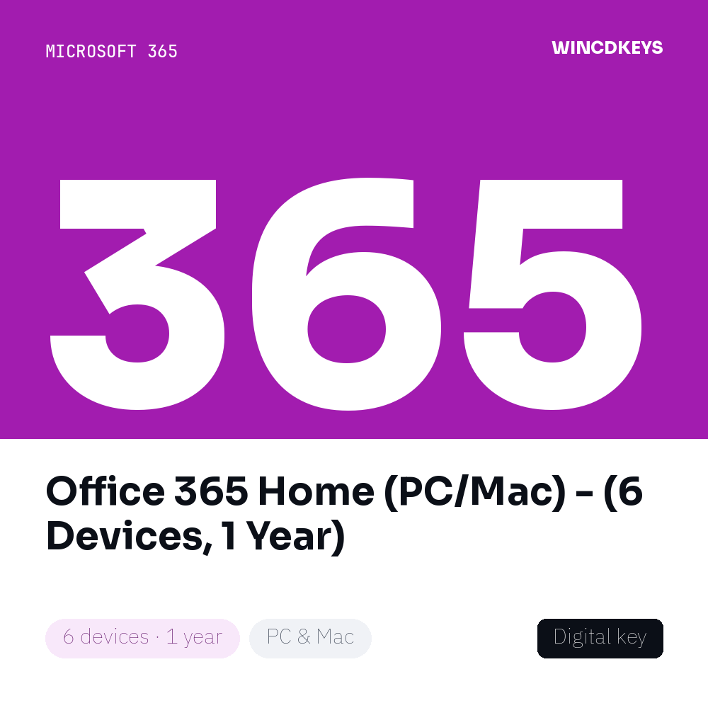 Office 365 Home (PC/Mac) - (6 Devices, 1 Year)