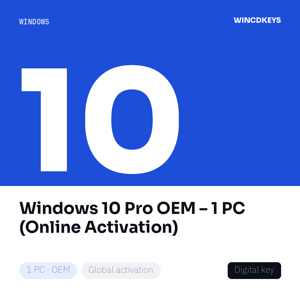 Windows 10 Pro OEM – 1 PC (Online Activation)