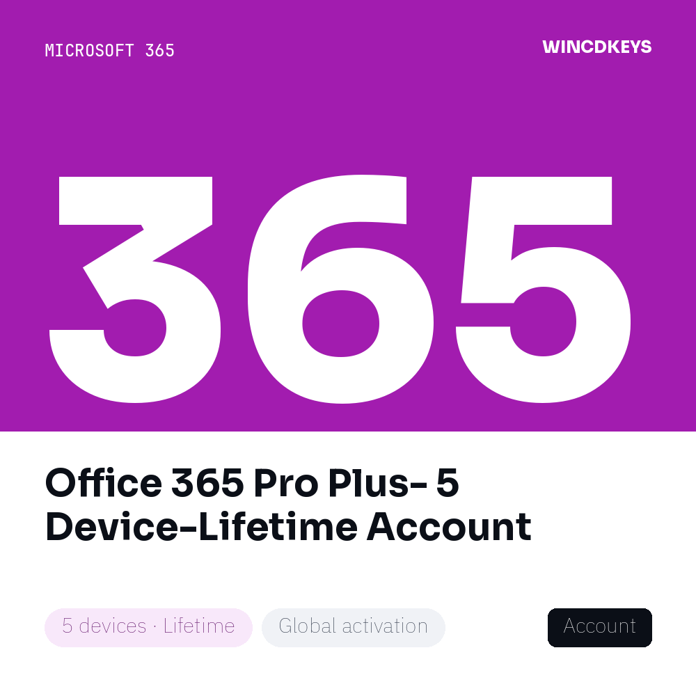 Office 365 Pro Plus- 5 Device-Lifetime Account