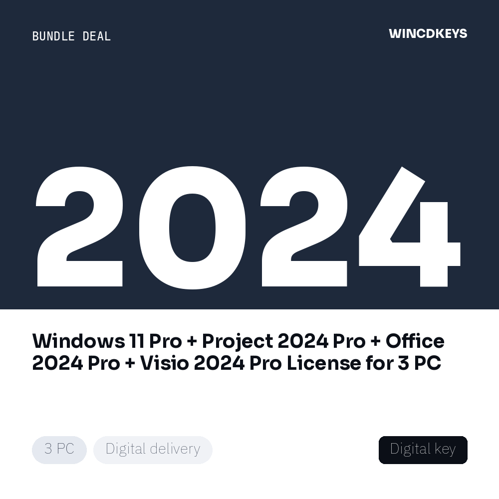 Windows 11 Pro + Project 2024 Pro + Office 2024 Pro + Visio 2024 Pro License for 3 PC